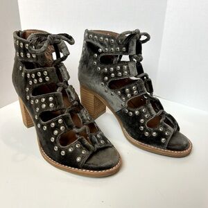 Jeffrey Campbell velvet studded lace up ankle booties.